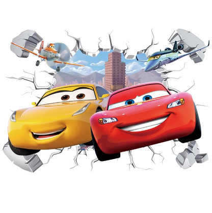 3D Brokenwall Lightning McQueen Cartoom Cars Wall Decor Decals For Kid