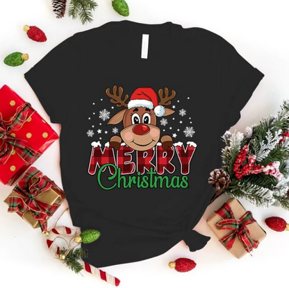 Cute Merry Christmas Print Tshirts Short Sleeve