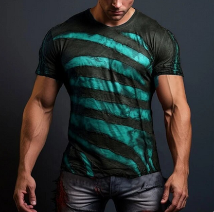 Summer Men Tshirt 3D Striped Print Short Sleeve