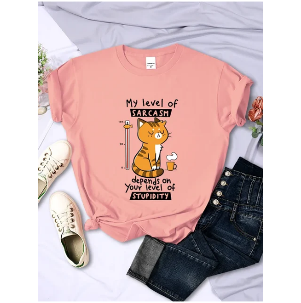 Funny My Level of Sarcasm Depends On Your Level Of Stupidity Graphic Women Tshirts