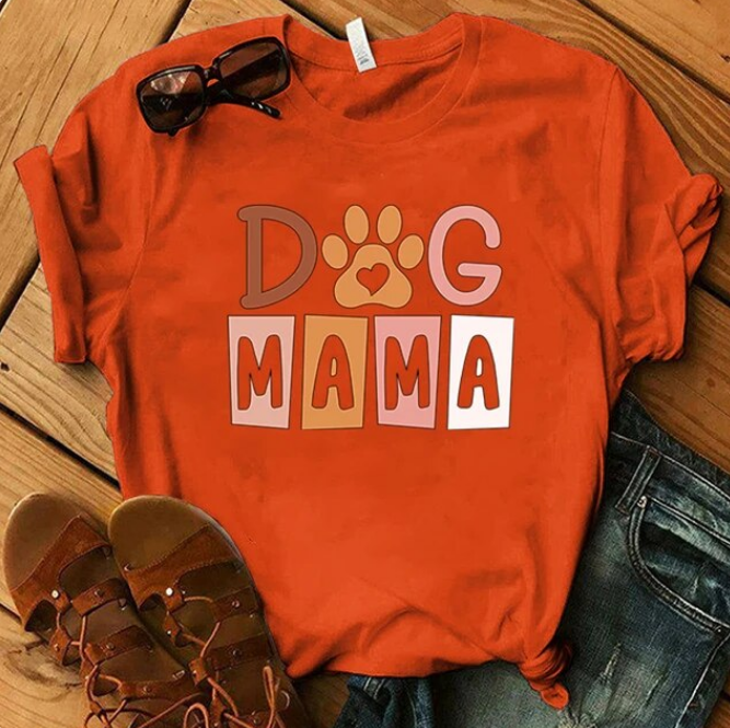 Dog Mama Printing Women Tees Round Neck Tshirt