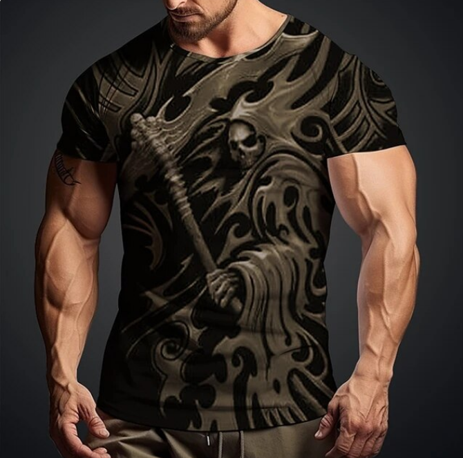 3D Skull Print Tshirt For Men Retro Fashion