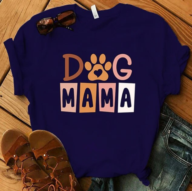 Dog Mama Printing Women Tees Round Neck Tshirt