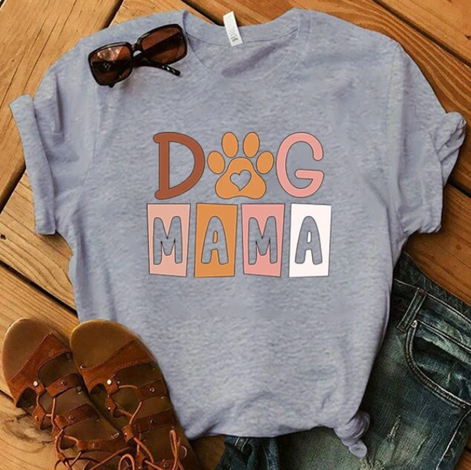 Dog Mama Printing Women Tees Round Neck Tshirt