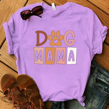 Dog Mama Printing Women Tees Round Neck Tshirt