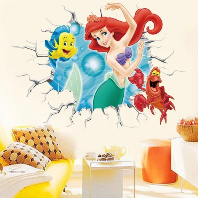 3D Mermaid Princess Underwater Scenery Porthole Wall Stickers