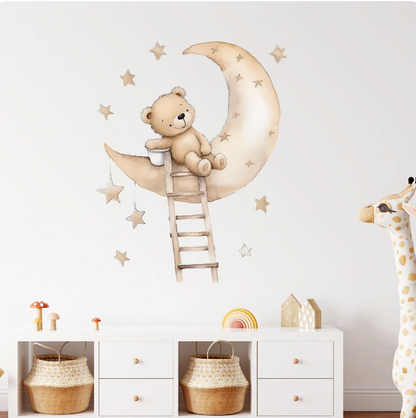 Teddy Bear On Moon Wall Stickers