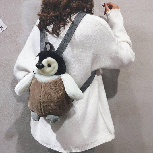 Cute Penguin Plush Backpack For Girls Khaki Penguin Plush Shoulder Bag